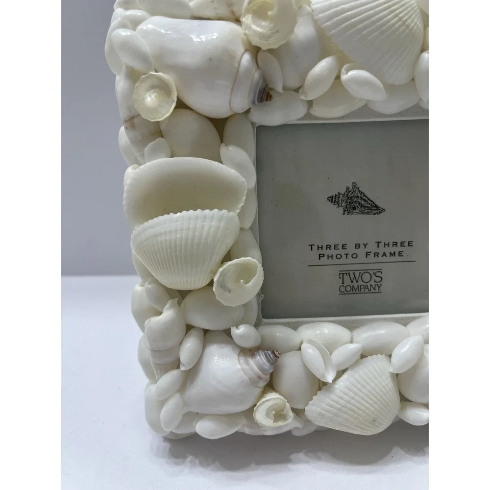 Twos Company White Sea Shell Picture Frame Nautical Shells for 3x3